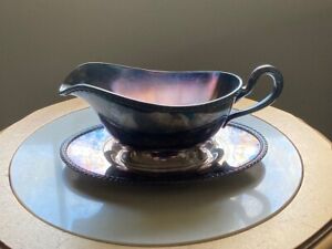 Poole Silver Co American Epns Gravy Boat 1810 And Tray 6010 Antique