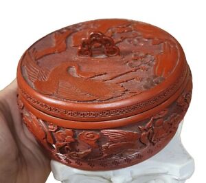 Chinese Carved Cinnabar Lacquer Round Box 6 25