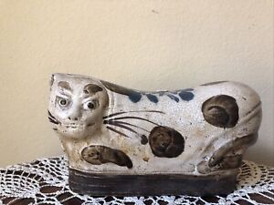 Antique Chinese Ceramic Porcelain Cat Opium Pillow Cizhou Glaz Late Qing Dynasty