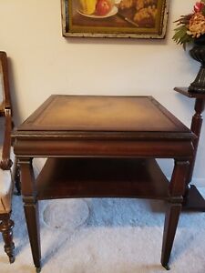Antique Stickley Of Grand Rapids End Table Mahogany W Leather Top Empire Style