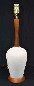 Vtg Teak Wood White Textured Small 19 Table Lamp Mcm Mid Century Danish Modern
