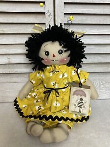 Primitive Raggedy Ann Doll Bumble Bee Summer Shelf Sitter Handmade