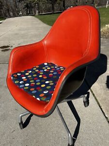 Rare Orange Leather High Back Fiberglass Shell Chair Eames Herman Miller