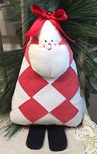 Prim Vintage Red And White Cutter Quilt Santa Claus Pillow Ooak Whimsical 