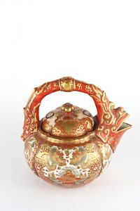 Brilliant Antique Meiji Japanese Kutani Rooster Teapot With Dragon Details