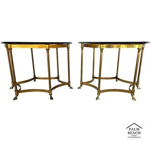 Labarge Side Tables Brass Glass Hoof Footed Octagonal