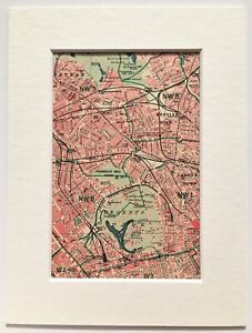 Vintage 1940s London Map Mounted Colour Regents Park Hampstead Camden Town