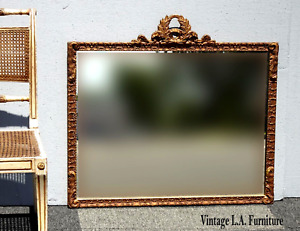 Vintage French Provincial Gold Rectangle Ornate Wall Mantle Mirror Wornate Motif