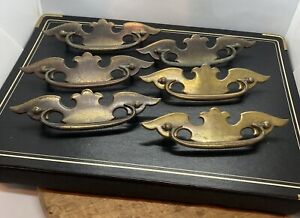 6 Vintage Pressed Steel Drawer Cabinet Handles Pulls Batwing 4 5 Center