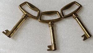 3 Antique Hollow Barrel Skeleton Keys Trunk Cabinet Lapdesk Door Lock Key Lot