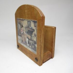 Folk Art Letter Holder Box Wooden Decorative Home Scene Lady Dog Small