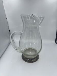 Antique Vintage Web Sterling Silver Base Glass Milk Water Pitcher 9 5 