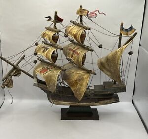 Wooden Model Barque Clipper Ship Royal Made In Japan 15 X 12 As Is