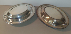 Pair 2 Silver Plated Covered Serving Dish Es 