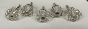 Lot Of 5 Vintage Antique Glass Knobs Drawer Pulls With 10 Sides
