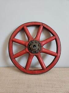 Antique Rustic Red 9 3 4 Wood Metal 8 Spoke Wheel Wagon Cart