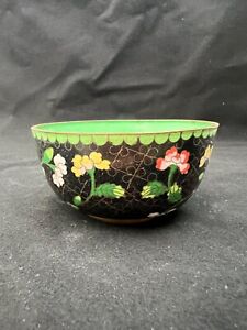 Antique Chinese Enameled Cloisonne Small Trinket Bowl Cup Floral Design