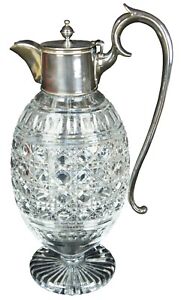 Antique Victorian Cut Crystal Silver Plated Claret Jug Coffee Tea Beverage Pitch