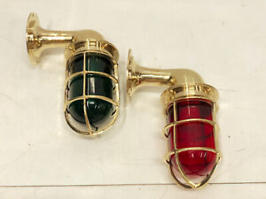 Vintage Decor Lamp Soilid Brass Swan Red Green Glass Nautical Light Lot Of 2