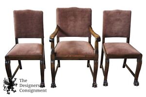 3 Antique French Empire Style Walnut Chairs Lion Paw Foot Accent Arm Desk Seat