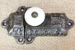 Old Cabinet Latch Jelly Cupboard Catch Cast Iron White Porcelain Knob 3 1 2 