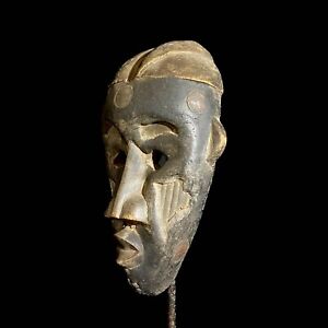 African Masks Tribal Face Vintage Carved Wood Hanging Ngil Society Large 7319