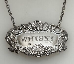 English 1973 Whisky Sterling Silver Decanter Label Tag 92081