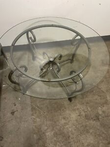 Wrought Iron Round Coffee Table Thick Glass Top 36 Diameter
