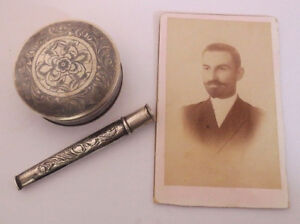 1912 Silver Tobacco Box Cigarette Holder Pipe Photo Armenian Insc Turkey Van