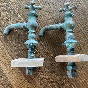 Antique Vintage Nickel Plated Brass Separate Hot Cold Sink Faucets Mcdonald 