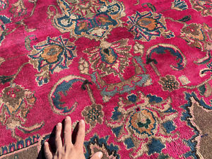 6x9 Antique Oriental Rug Hand Knotted Red Blue Vintage Handmade Worn Colorful