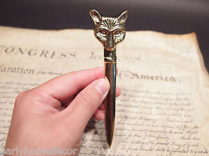 Vintage Antique Style Brass Fox Letter Opener Hunting Desk Collectible