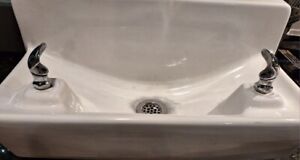 Rare Vintage Porcelain Double Drinking Fountain With Side Handles On Each Side