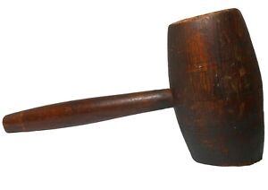 Mid 19th Cent American Primitive Wooden Mallet W Incised Circumnavigating Lines