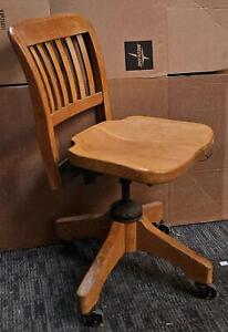 Rare Vintage Oak Swivel Office Chair With Adjustable Back C2