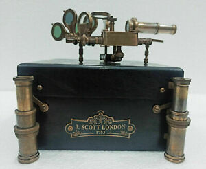 Antique Brass Working Marine Sextant Navigation With Solid Wooden Box Vintage