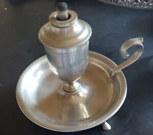 Vintage Shirley Williamsburg Pewter Replica Whale Oil Lamp 3 Footed Carry Handle