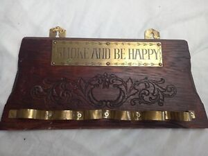 Vintage Lovely Old Wooden Brass Smoke Be Happy Pub Pipe Rack Interior Design