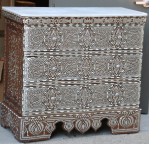 Levantine Syrian Chest With Mother Of Pearl Inlaid On Walnut Wood 