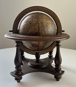 Vintage Old World Italian Mini Globe Zodiac Signs Terrestrial Wooden Rotating