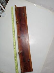 Rustic Wooden Cedar N Pine Coat Hat Rack W Carved Leaves Primitive 5 Pin 24x5
