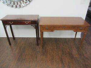 Vintage Lot Hickory Chair Co Henredon Side Table W Glass Top And 3 Draw Desk
