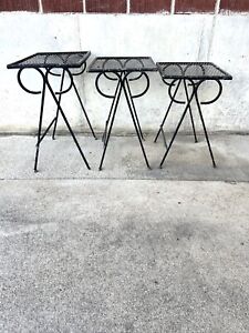 Set Of 3 Vintage Mid Century Modern Iron Mesh Salterini Nesting Side Tables