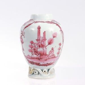 Antique 18th 19th C Chinese Export Porcelain Tea Caddy With European Decoration