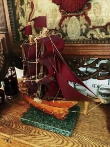 1940s Handmade Model Ship Antique Wooden Pirate Ship Carved Oak Haunted Decor