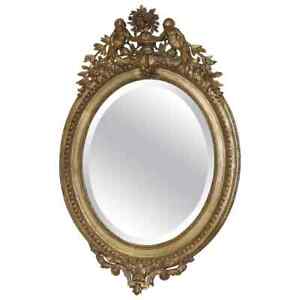 French Victorian Belle Poque Gilded Cherub Putti Oval Mirror Circa 1890