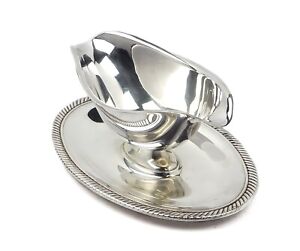 Silver Plate Saucer Gravy Bowl Boat Attached Drip Underplate By Castlet Slv84