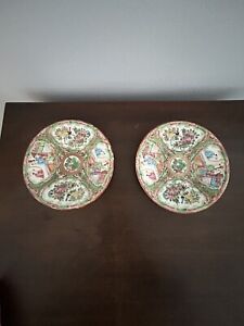 Pair Of Early Antique Chinese Export Rose Medallion Saucers
