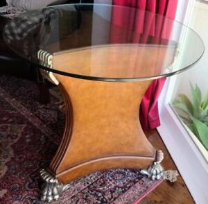 Gorgeous Vintage Accent Table Glass Top Vgc Great Size Brass Accents