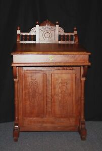 Antique Eastlake Carved Walnut Davenport Lift Up Desk 4 Drawers 5 Cubbies